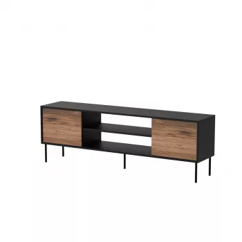 TV spintelė Cama Meble EF CORTINA 180×40×60 cm, juodas viršus, riešutmedžio spalvos rėmas