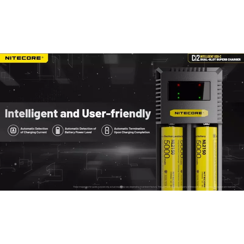 Įkroviklis baterijoms Nitecore Ci12 Universal USB Li‑Ion, NiCd, NiMH, 3A įėjimas 5/9/12V, plastikinis korpusas