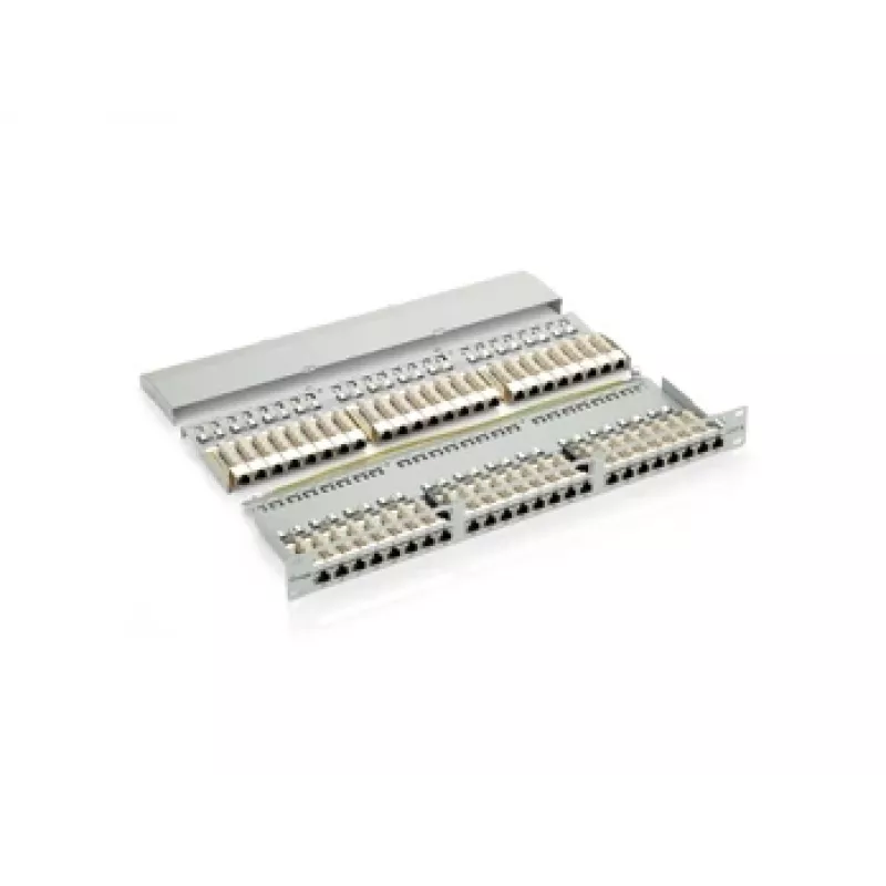 Equip 48 prievadų Cat.6 ekranuotas pataisinis skydelis, juodas, RJ-45, auksuotas, Cat6, montavimas į stelažą, 1U