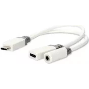 Nedis USB-C™ adapteris | USB 2.0 | USB-C™ kištukas – USB-C™ lizdas / 3,5 mm lizdas | 0,10 m | Apvalus | Auksuotas | PVC | Baltas | Dėžutė