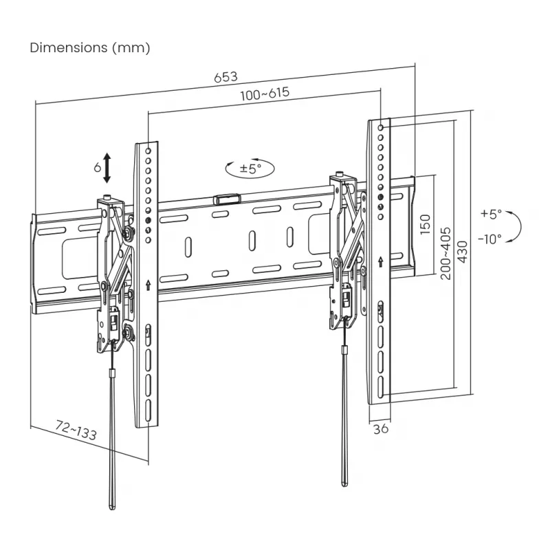 Sieninis TV laikiklis SBOX PLB-6546T-2 37–80 colių ekranams, iki 75 kg, VESA iki 600x400
