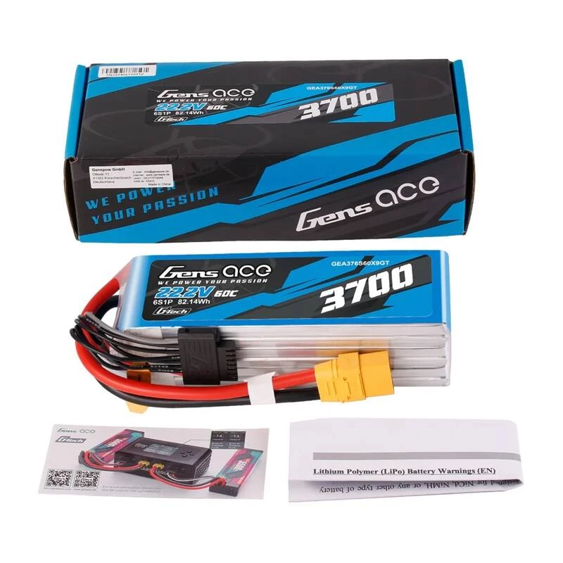 Baterija Gens ace GEA376S60X9GT 22,2 V LiPo įmontuota RC modeliams, 0,536 kg, juoda/mėlyna/pilka/balta