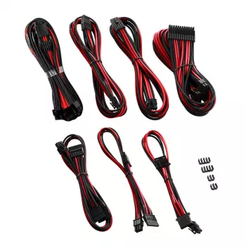 CableMod C-Series PRO RM Black Label maitinimo laidų rinkinys CM‑PCSR‑16P3KIT‑NKKR‑R – juodi ir raudoni pinti PSU laidai