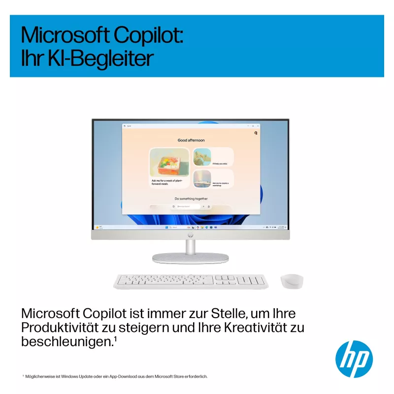 HP AI 27-cr2275ng - Viskas viename (Komplektinis sprendimas) - Core Ultra 7 255U - RAM 16 GB - SSD 512 GB NVMe - Intel Graphics - 1GbE, Bluetooth 5.3, Wi-Fi 6 - WLAN: 802.11a/b/g/n/ac/ax
