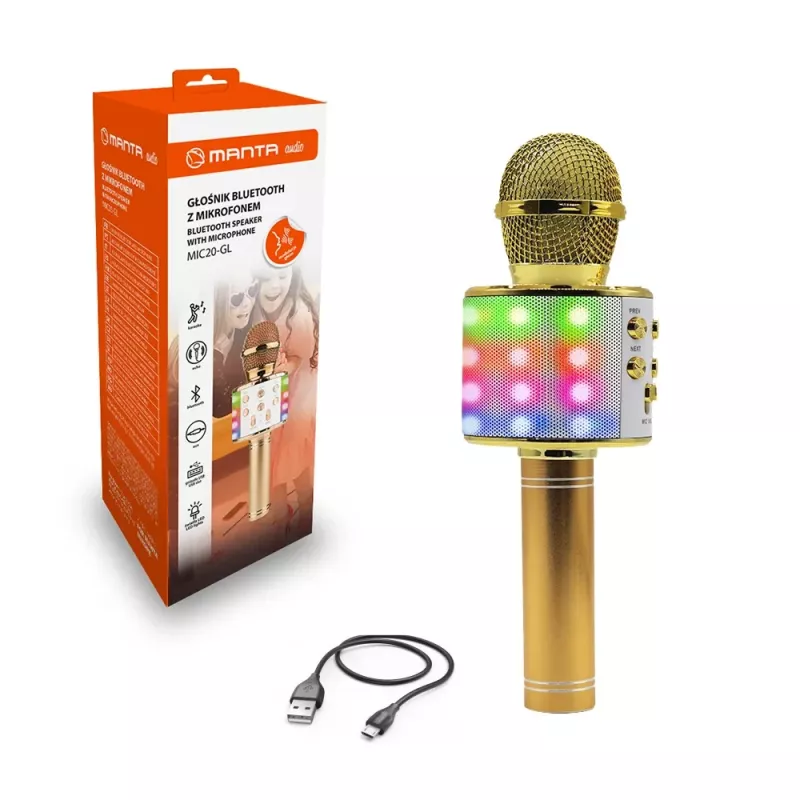 Manta MIC20-GL Gold karaoke mikrofonas su garsiakalbiu