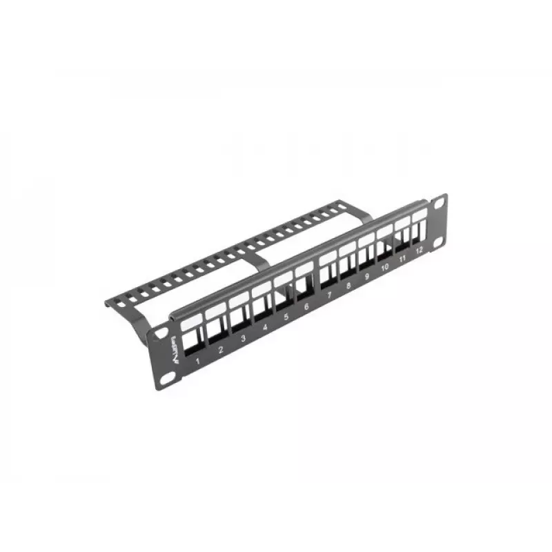 Užpildymo skydelis stovo LANBERG PPKS-9112-B, 12 prievadų, 1U, metalinis, pilkas, 254×44,5×99,3 mm