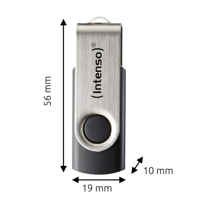 Intenso USB atmintukas Office Line, 64 GB, USB-A, 3.2 Gen 1x1, juodas-sidabrinis, su sukamu žiedu