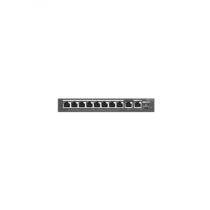 Valdomas L2 jungiklis RUIJIE RG-ES210GS-P – 10x Gigabit RJ-45, 2x SFP, 8x PoE+ prievadai, 120W PoE biudžetas, debesies valdymas