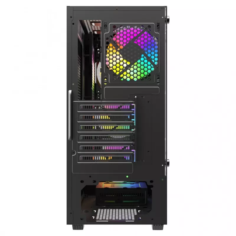 PC korpusas SAVIO Noctis Flow RGB — Cube, ATX/Mini-ITX, 3x 120 mm priekiniai ventiliatoriai, grūdintas stiklas, maks. GPU 35 cm