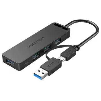 Vention 4 prievadų USB 3.0 šakotuvas su USB-C ir USB 3.0 2-in-1 sąsaja bei maitinimo šaltiniu, 0,15 m, ABS tipas