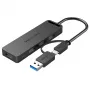 Vention 4 prievadų USB 3.0 šakotuvas su USB-C ir USB 3.0 2-in-1 sąsaja bei maitinimo šaltiniu, 0,15 m, ABS tipas