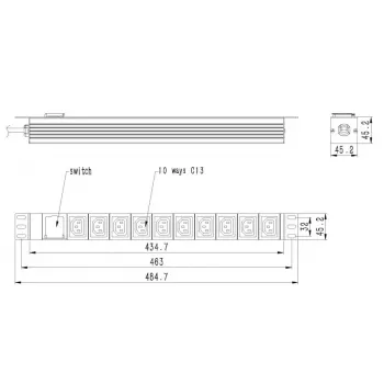 Gembird EG-PDU-10C132C19 1U stovo maitinimo skirstytuvas – 10x C13 lizdų, 16A C19 įvadas, 2 m laidas, 3500 W
