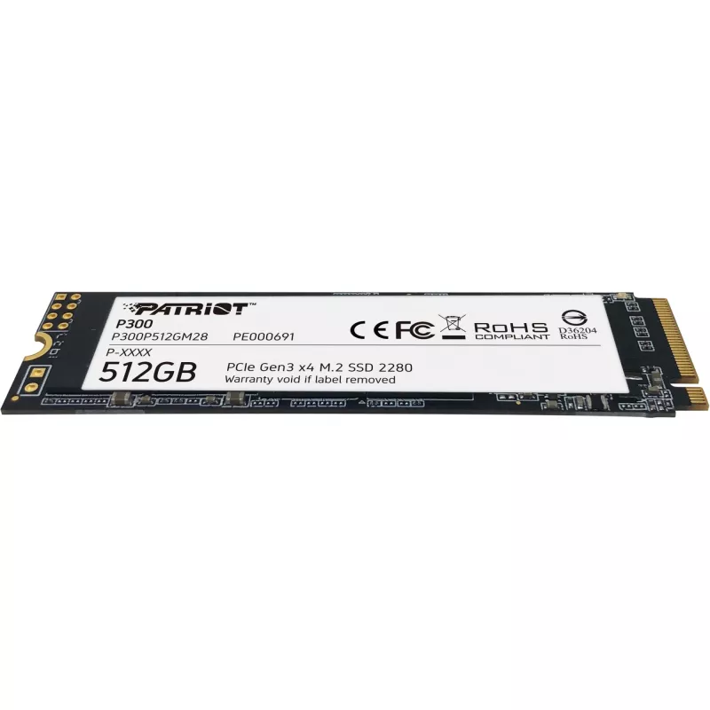 Vidinis SSD Patriot P300 512 GB M.2 PCIe NVMe – skaitymas 1700 MB/s, rašymas 1200 MB/s, 3D NAND, 3,8 mm, TBW 240