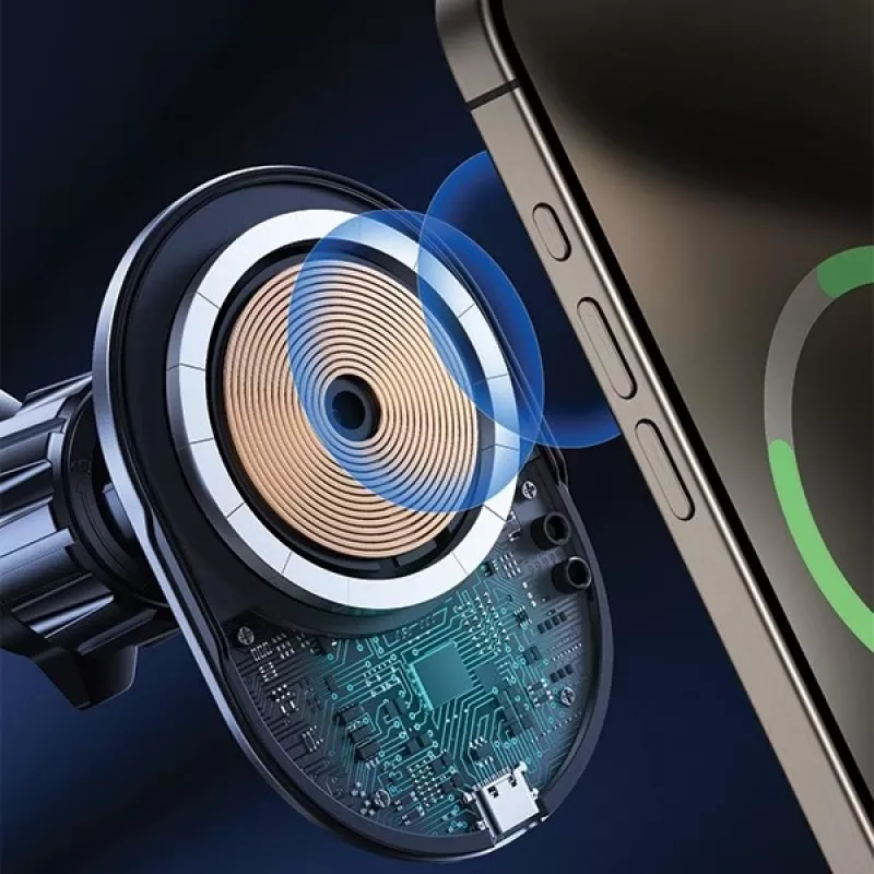 Automobilinis laikiklis su Magsafe 15W indukciniu įkrovimu, juodas