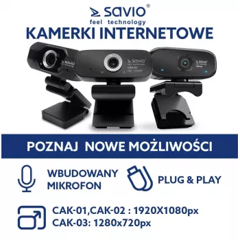 Savio Internet Camera Webcam USB Full HD Z Wbud
