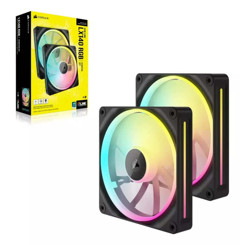 CORSAIR iCUE Link LX140 ARGB 140 mm korpuso ventiliatoriai – 2 vnt., juodi