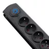 Qoltec 50172 apsauginis filtras nuo viršįtampių, 6 kištukiniai lizdai, 230 V, 5 m, juodas