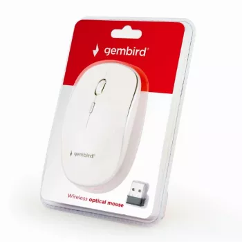 Belaidė pelė Gembird MUSW-4B-01-W, ambidekstrinė, optinė 1600 DPI, 4 mygtukai, RF belaidė, balta