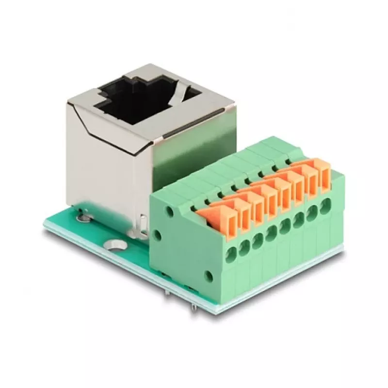 DeLOCK 90653 lyties keitiklis RJ45 8 kontaktų gnybtų blokas žalias sidabrinis
