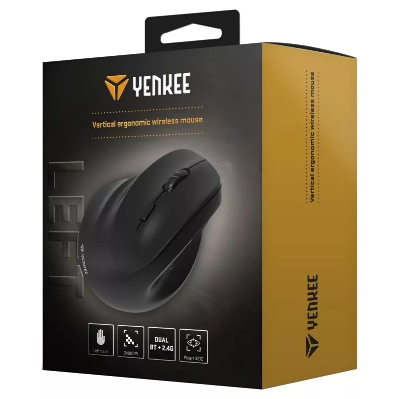 Ergonominė kairiarankė belaidė pelė Yenkee YMS 5060L, Dual WL+BT baterija