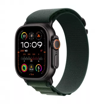 APPLE Watch Ultra 2 GPS + Cellular 49mm juodo titano korpusas su tamsiai žaliu Alpine Loop dirželiu - didelis