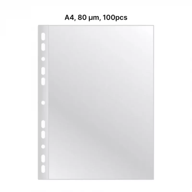 AD Class PUNCHED POCKET Cristal Clear A4 80 mikronų, pakuotė 100 vnt.