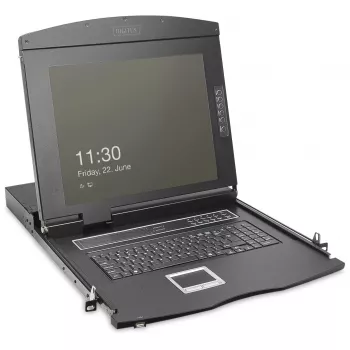 KVM konsolė Digitus 19 colių HD LCD 16 prievadų VGA vokiška klaviatūra