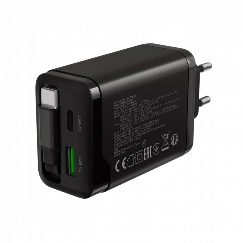 CANYON OnCharge 65RC 65W PD QC EU kištukas, juodas