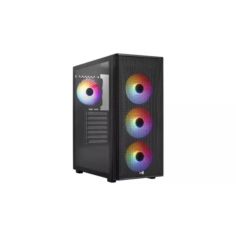 PC korpusas AEROCOOL PGS DESIGNER-G-BK-v1 ATX midi bokštas, grūdintas stiklas, 4 RGB ventiliatoriai, palaiko ATX, GPU 34,5 cm, CPU aušintuvas 158 mm