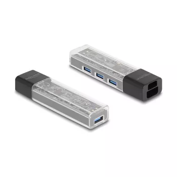 DELOCK USB 3.2 Gen 1 4 prievadų USB šakotuvas su Type-A + Type-C jungtimi (5000 Mbit/s) juodas/permatomas