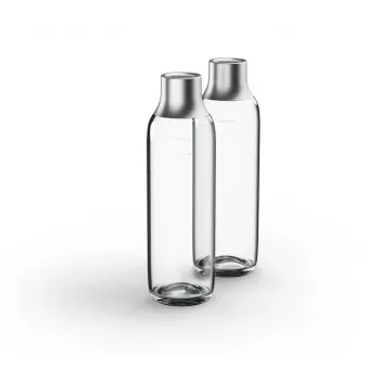 BRITA 118426 gazuotas butelis – 1 L stiklinis butelis su nerūdijančio plieno dangteliu, 287 mm aukštis, 2 vnt. pakuotė