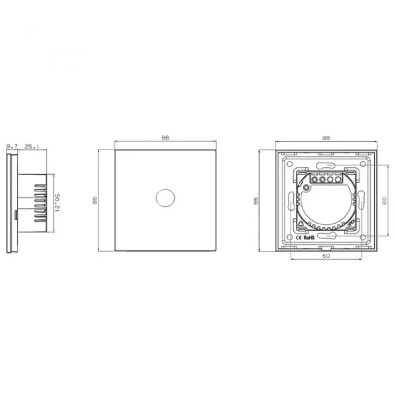 Touch Switch Spring One Way Glass Black – vienpolis jutiklinis jungiklis su juodo stiklo panele