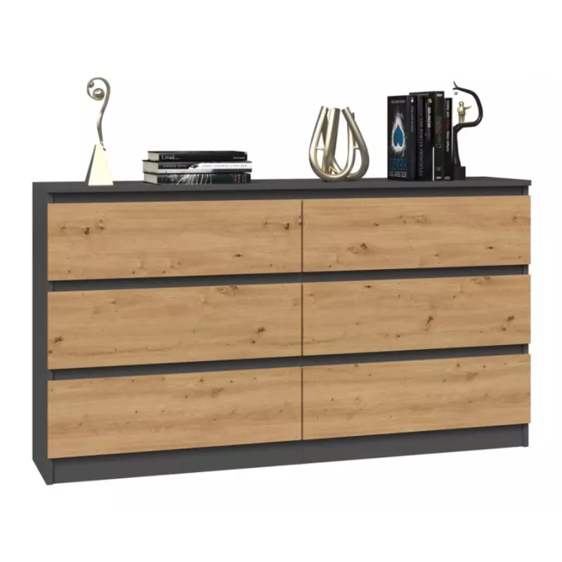 Komoda Top e Shop M6 140 ANT/ART, 6 stalčių, Antracitinis ąžuolas, 1380×750×400 mm