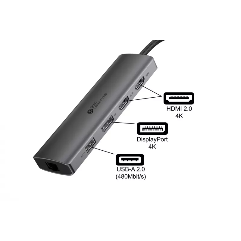 Alcasa HUB-C001A USB Type-C stotelė 5000 Mbit/s antracitinė