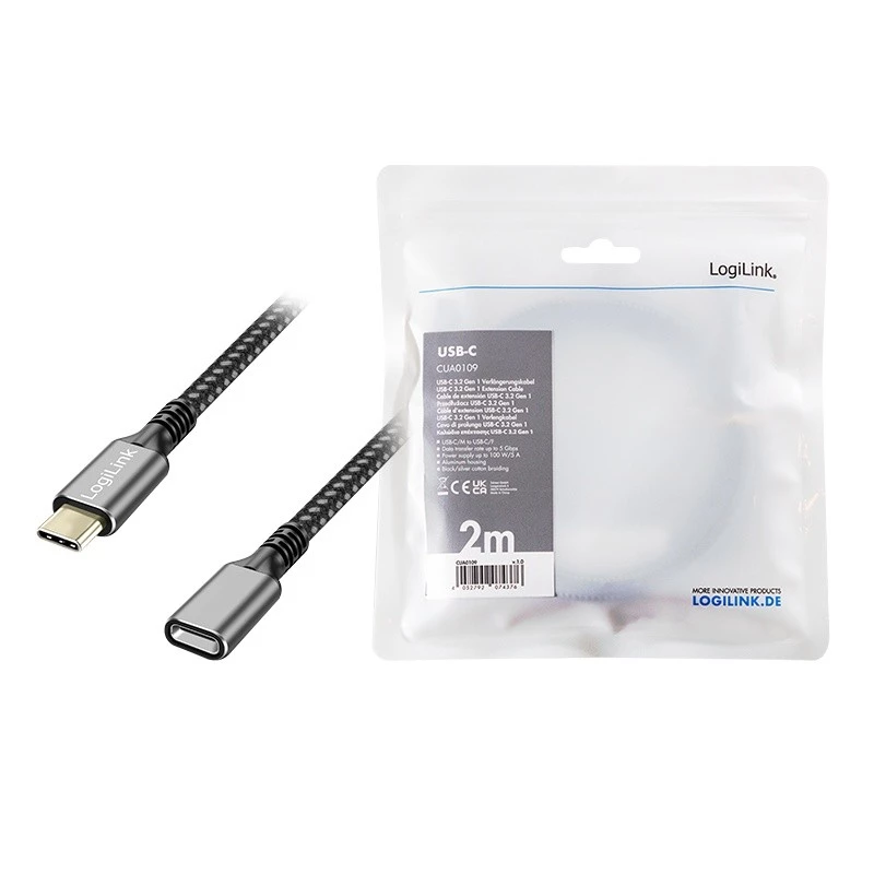 USB 3.2 Gen1 Type-C ilginimo laidas, USB-C (vyriškas) į USB-C (moteriškas), PD, 2 m
