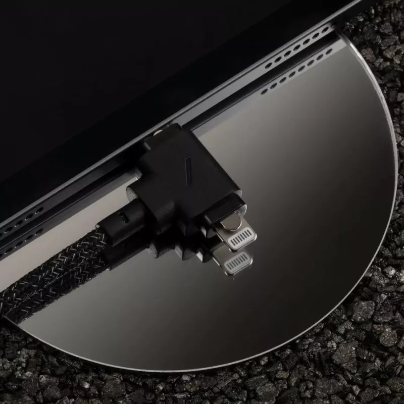 Įkrovimo ir duomenų laidas native union Belt Cable Duo Pro USB-C į USB-C ir Lightning, juodas