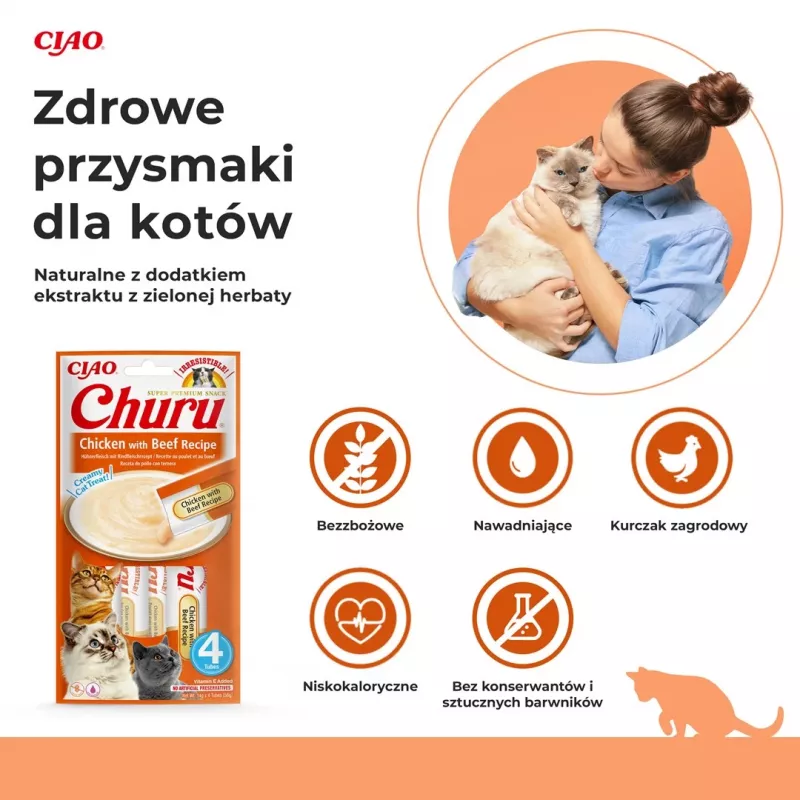 INABA Churu Vištiena su Jautiena receptas - kačių skanėstai - 4x14 g