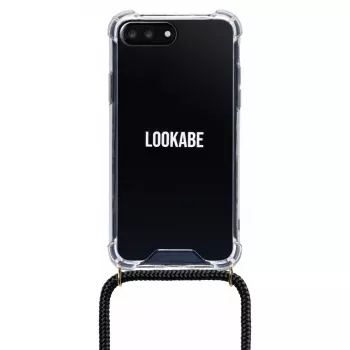 Dėklas-karoliai telefonui Lookabe iPhone 7/8 Plus – auksinė grandinėlė, juodas maišelis