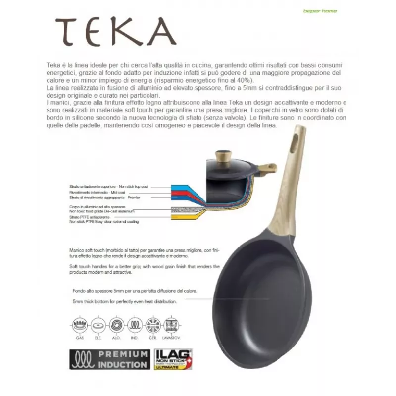 Keptuvė universali Beper PE.005 apvali juoda 24 cm