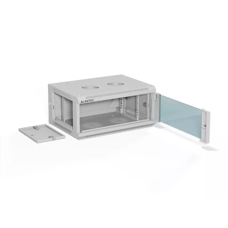 Sieninis 19 colių 4U tinklo kabinetas Alantec 600x450 mm su stiklinėmis durimis ir nuimamomis plokštėmis