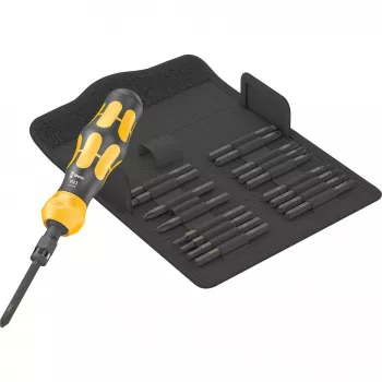 Wera 05018110001 Kraftform Kompakt 900 Set 1 atsuktuvų rinkinys su smūginiu atsuktuvu ir antgaliais, 19 vnt., 1/4", juodas/geltonas