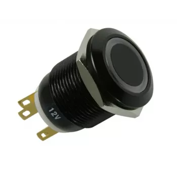 Lamptron LAMP-SW1913L-H plieninis jungiklis su žaliu LED žiedu, juodas, 2,2 cm