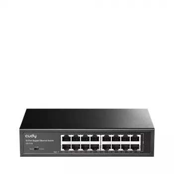 Tinklo jungiklis Cudy GS1016 — 16 prievadų Gigabit Ethernet (10/100/1000), 32 Gbit/s perjungimas, montuojamas į stelažą, maitinamas iš tinklo