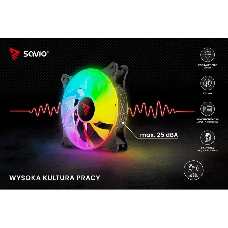 SAVIO Blast 120mm ARGB PWM korpuso ventiliatorius – juodas