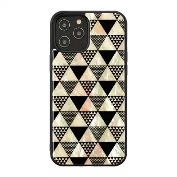 Apsauginis dėklas iKins Apple iPhone 12 / 12 Pro — piramidės raštas, juodas