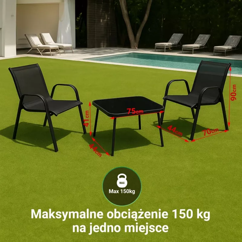 Sodo baldų komplektas Extralink Black Forest du tekstiliniai krėslai + juodas stalas