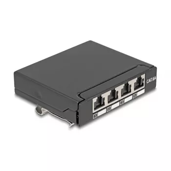Patais skydelis DELOCK Mini Desktop RJ45 4 prievadų Cat.6A ekranuotas juodas metalas 90×22×93 mm