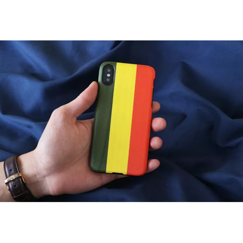 Dėklas iPhone X/XS iš medžio ir polikarbonato – Reggae Black, apsauginis kietas nugarėlės dėklas