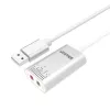Unitek Y-247A USB stereo garso plokštė, USB 2.0 A tipo į 2x 3,5 mm minijack, aliuminio, 47 x 28 mm, sidabrinė
