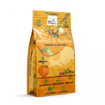 SYTA MICHA Chef Puppy Rabbit, kalakutiena, bananas ir cukinija - sausas šunų ėdalas - 9 kg